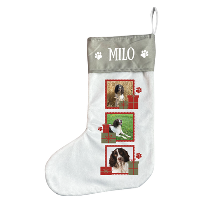 Personalised Pet Photo Christmas Stocking with Three Photos