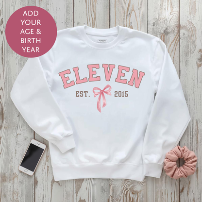 Personalised Birthday Bow Sweater - Teen Girls Custom Age Jumper - Gift For Her
