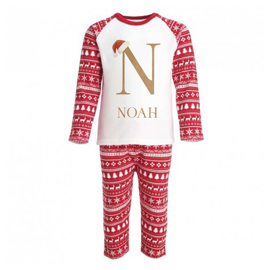 Personalised Christmas Initial Pyjamas - Kids and Adults - Unisex Festive PJ Set