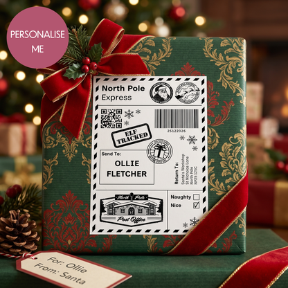 Personalised North Pole Christmas Postage Label Sticker - Add Your Name Gift Tag - Custom Giftwrap Idea