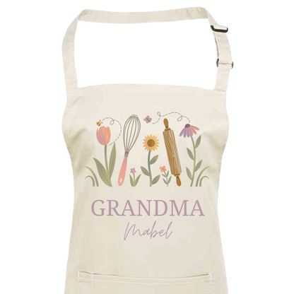 Personalised Floral Apron For Her - Mothers Day Gift For Mum, Grandma