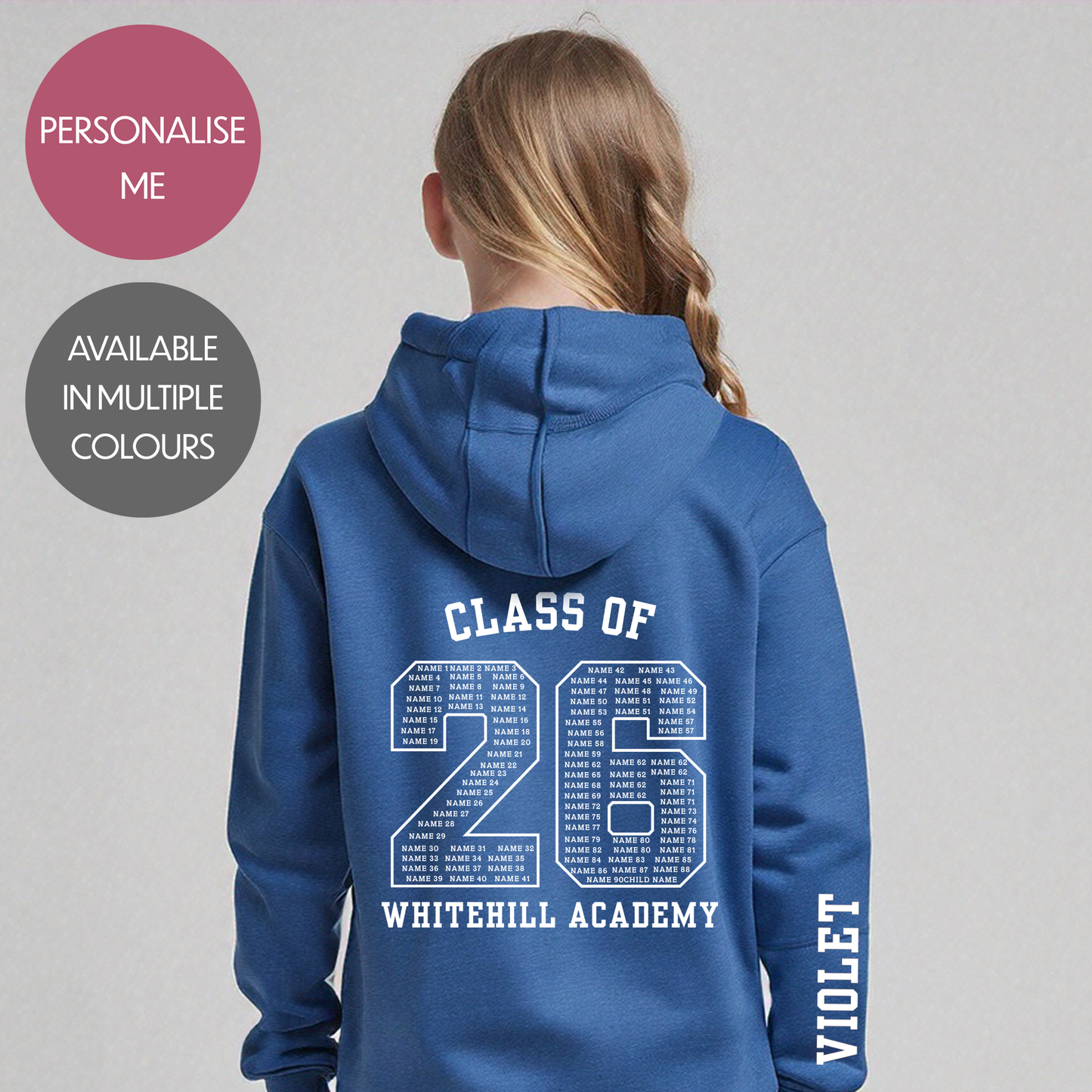 Personalised School Leavers Hoodie - Customised Unisex College Graduation Pullover - Add Your Class Names - Classic