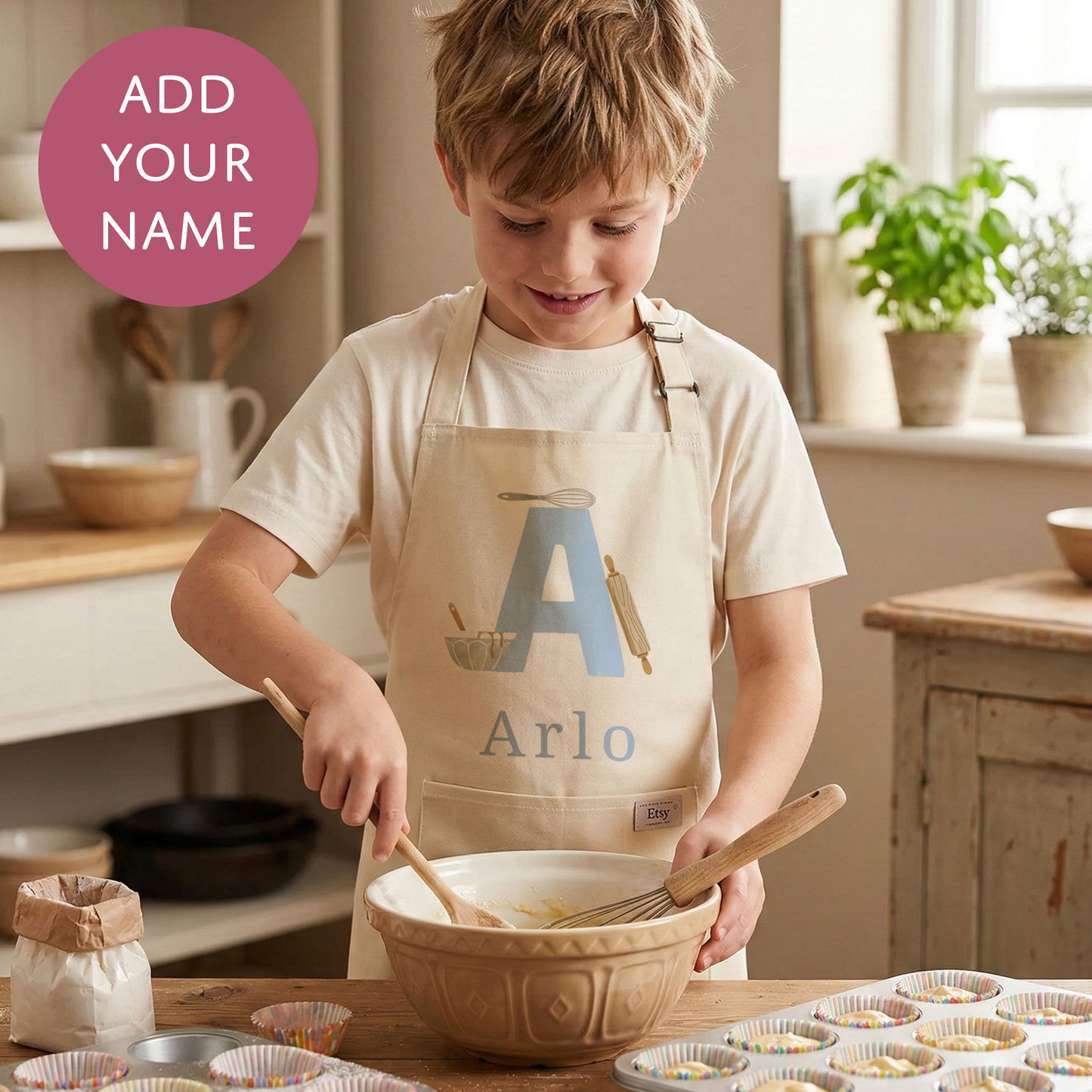 Personalised Blue Initials Apron - Adults and Kids Baking and Cooking Apron Gift