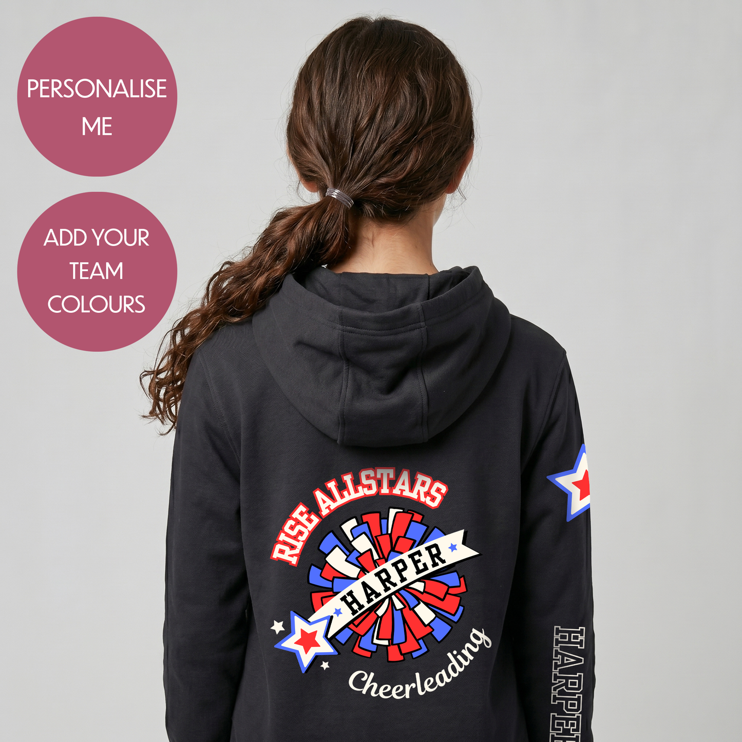 Personalised Cheerleading Hoodie - Customised Unisex Kids Cheer Pullover - Varsity Style Competition Jumper