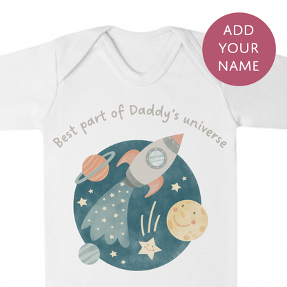 Personalised Matching Universe Set - Daddy and Baby Tshirt and Babygrow - My First Fathers' Day Gift