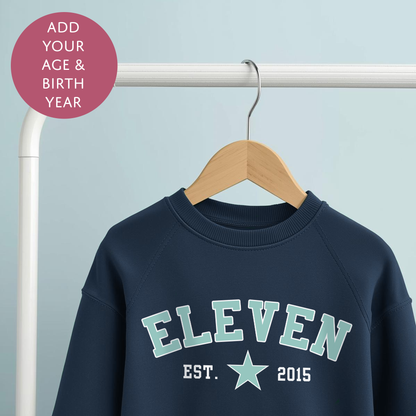 Personalised Birthday Boy Star Sweater - Birth Year College Style Custom Age Jumper