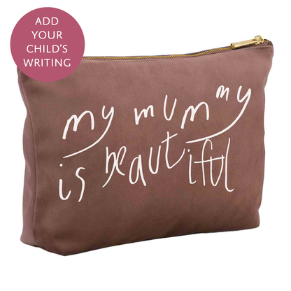 Your Child's Writing Personalised Mothers Day Velvet Makeup Bag - Custom Text Cosmetic Pouch for Mum