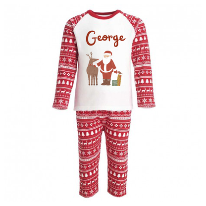 Personalised Christmas Santa and Rudolph Pyjamas - Kids and Adults - Unisex PJ Set