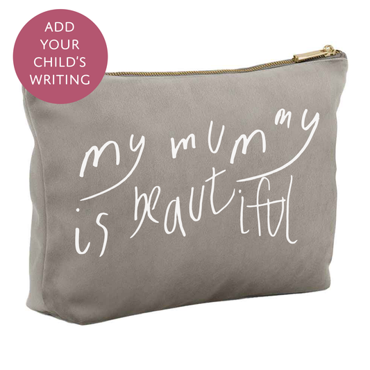 Your Child's Writing Personalised Mothers Day Velvet Makeup Bag - Custom Text Cosmetic Pouch for Mum