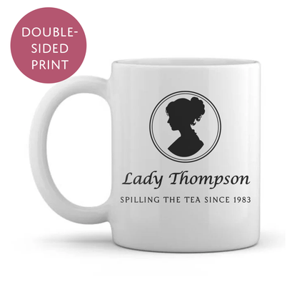Personalised Bridgerton Inspired Mug - Spilling the Tea Custom Birth Year Cup for Adults
