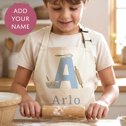 Personalised Blue Initials Apron - Adults and Kids Baking and Cooking Apron Gift