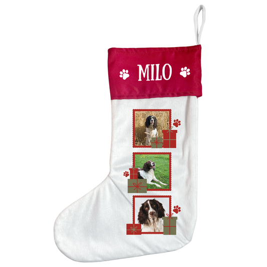 Personalised Pet Photo Christmas Stocking with Three Photos