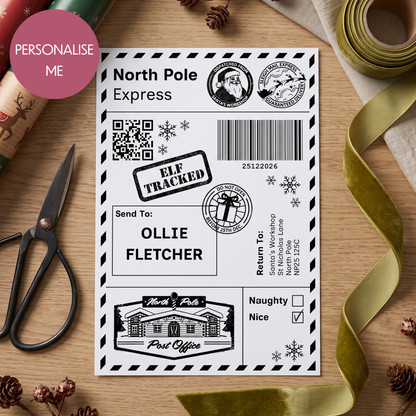 Personalised North Pole Christmas Postage Label Sticker - Add Your Name Gift Tag - Custom Giftwrap Idea
