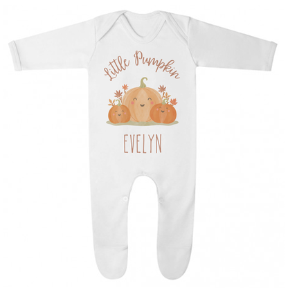 Little Pumpkin Seasonal PJs/pyjamas/Halloween/cream stripe/sage green stripe