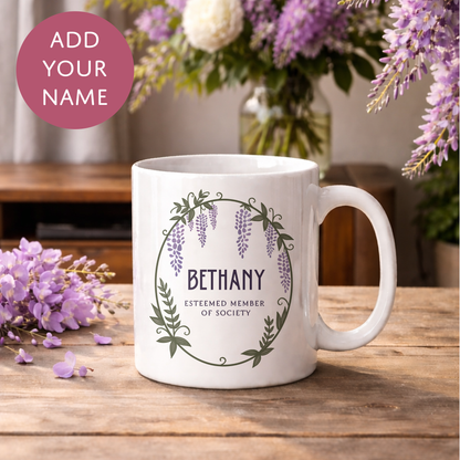 Personalised Bridgerton Inspired Mug - Wisteria Wreath Trend Tea Coffee Cup for Adults