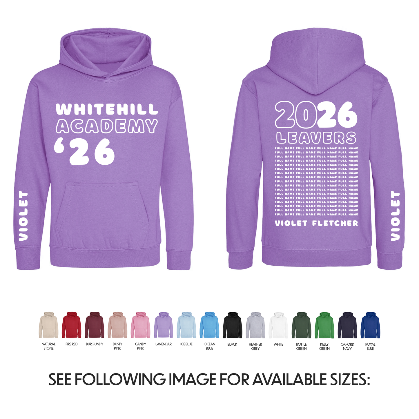 Personalised School Leavers Hoodie - Customised Unisex College Graduation Pullover - Add Your Class Names - Bubble