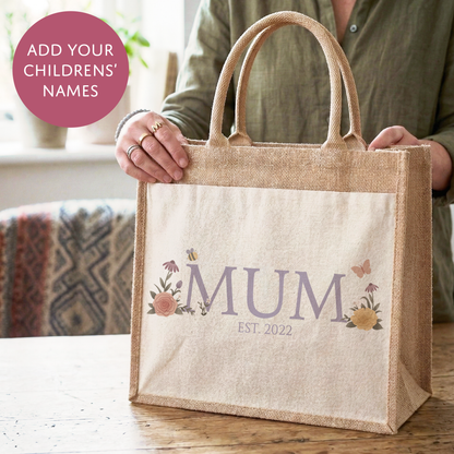 Personalised Hessian Shopper Bag - Pretty Floral Design