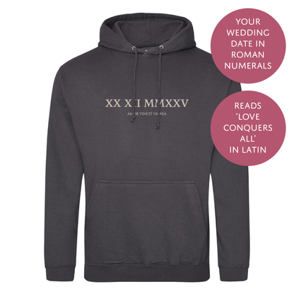 Personalised Couples Hoodie - Wedding Date Roman Numerals Jumper - Matching His and Hers