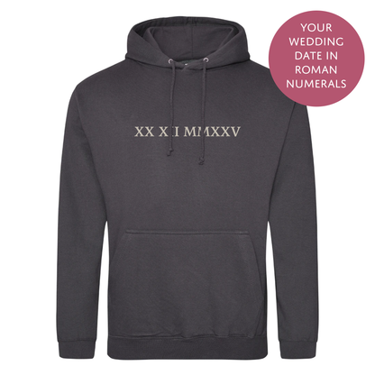 Personalised Couples Hoodie - Wedding Date Roman Numerals Jumper - Matching His and Hers