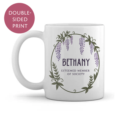 Personalised Bridgerton Inspired Mug - Wisteria Wreath Trend Tea Coffee Cup for Adults