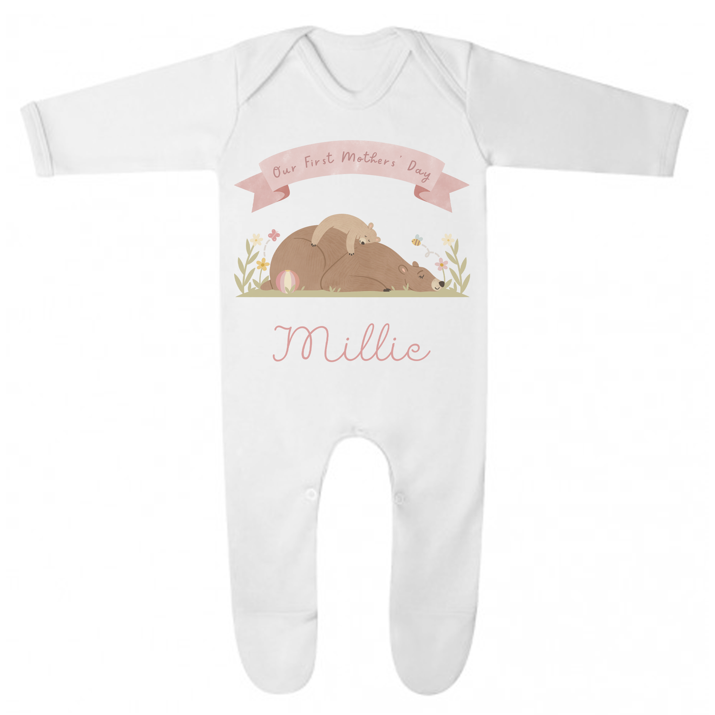 Our First Mothers' Day Personalised Bear Babygrow - My First Custom Romper - Gift for Mummy
