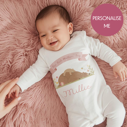 Our First Mothers' Day Personalised Bear Babygrow - My First Custom Romper - Gift for Mummy