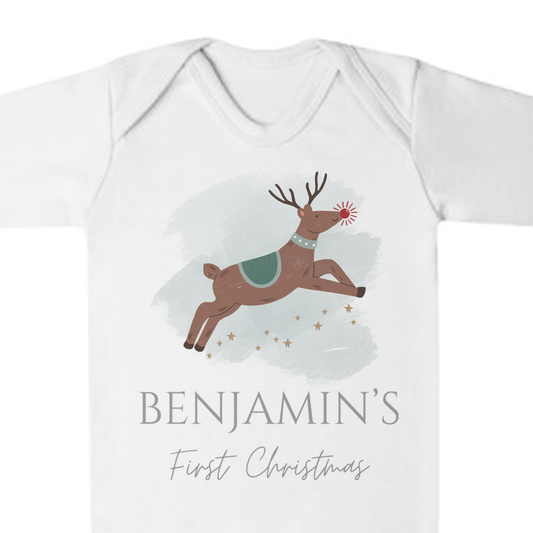 'My First Christmas' Reindeer Romper - Personalised Baby Grow - Christmas Pyjamas