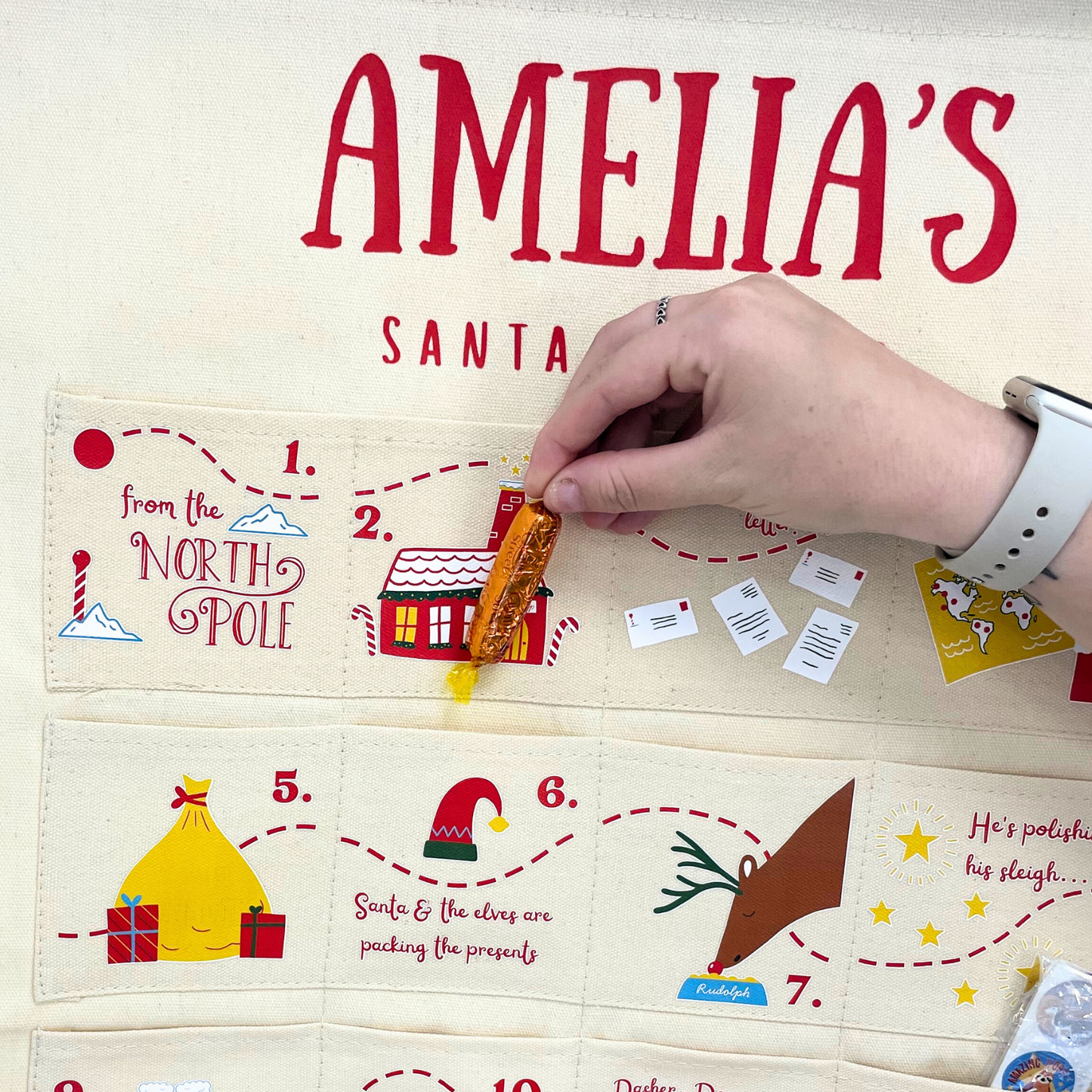 Personalised Fabric Christmas Advent Calendar - Santa Tracker