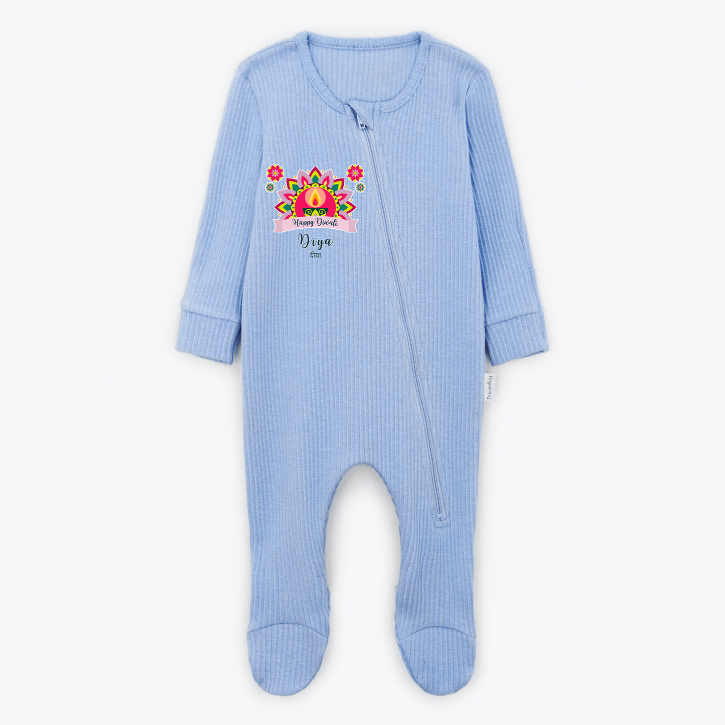 Personalised Happy Diwali Ribbed Babygrow - Matching Family Spiritual Pyjamas - Bold Mandala Design