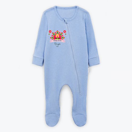 Personalised Happy Diwali Ribbed Babygrow - Matching Family Spiritual Pyjamas - Bold Mandala Design