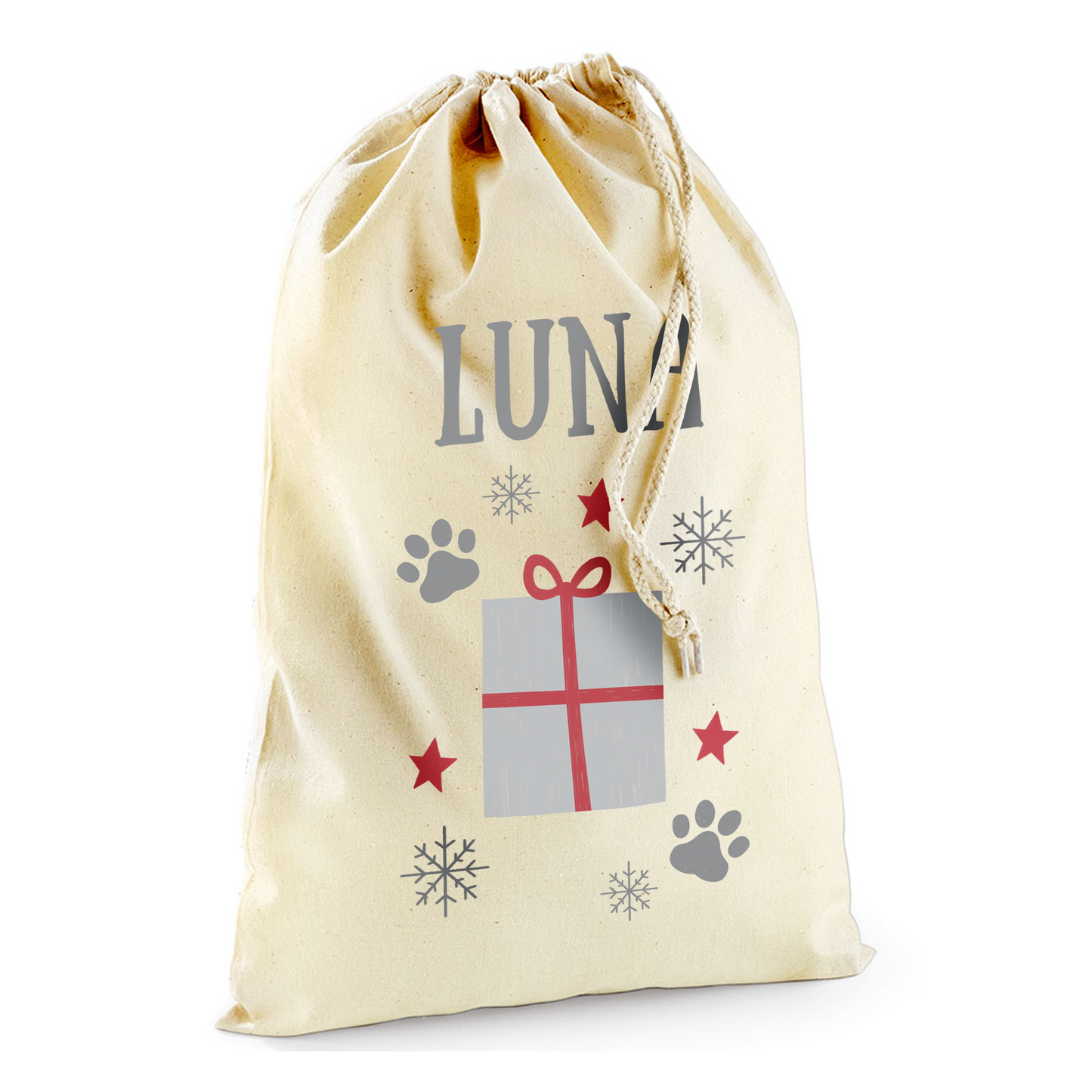 Custom Pets Present Bag-Christmas Sack Personalised-Drawstring bag -Holiday Sack-Christmas Gift Bag With Name-Large Sack-Holiday Kid Gifts