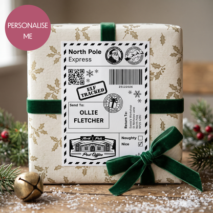 Personalised North Pole Christmas Postage Label Sticker - Add Your Name Gift Tag - Custom Giftwrap Idea