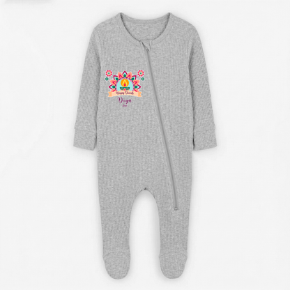 Personalised Happy Diwali Ribbed Babygrow - Matching Family Spiritual Pyjamas - Pastel Mandala Design