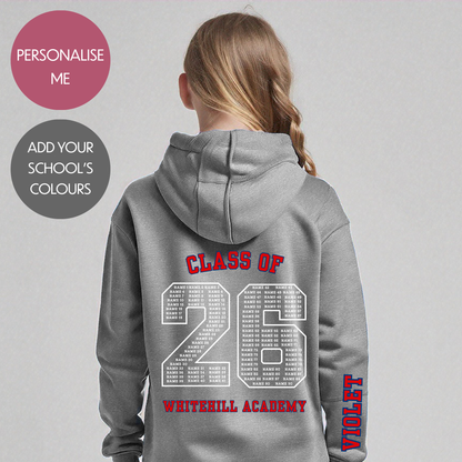 Personalised School Leavers Hoodie - Customised Unisex College Graduation Pullover - Add Your Class Names - Varsity
