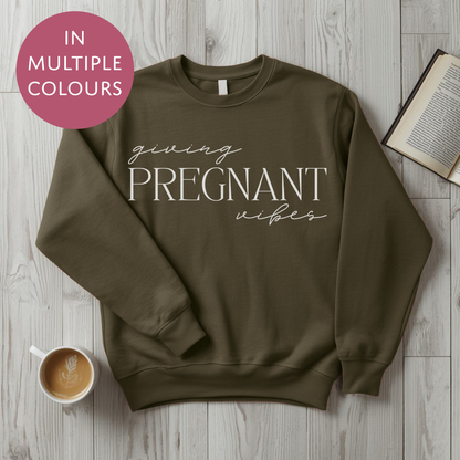 Giving Pregnant Vibes Sweater - Baby Shower Announcement Gift - Custom Mothers Day Jumper