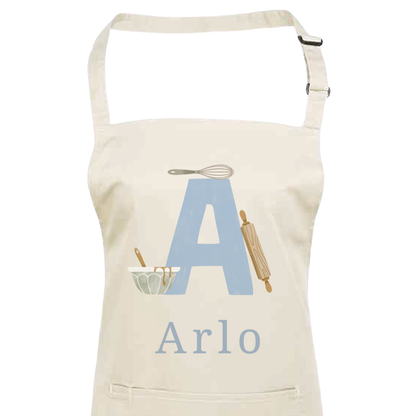 Personalised Blue Initials Apron - Adults and Kids Baking and Cooking Apron Gift