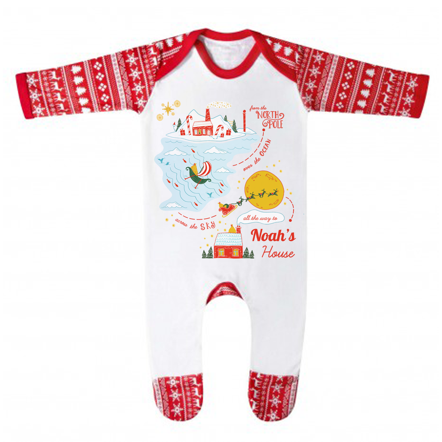 Personalised Santa Tracker Map Pyjamas - Kids and Adults - Unisex Christmas PJ Set