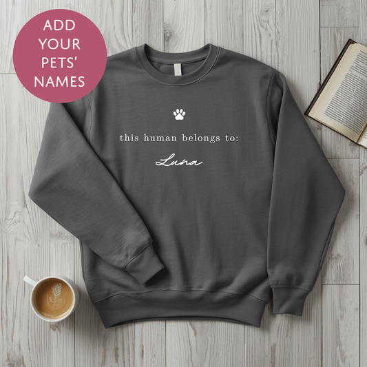 Personalised Pet Mum Sweater - This Human Belongs To Customised Dog Cat Name Jumper