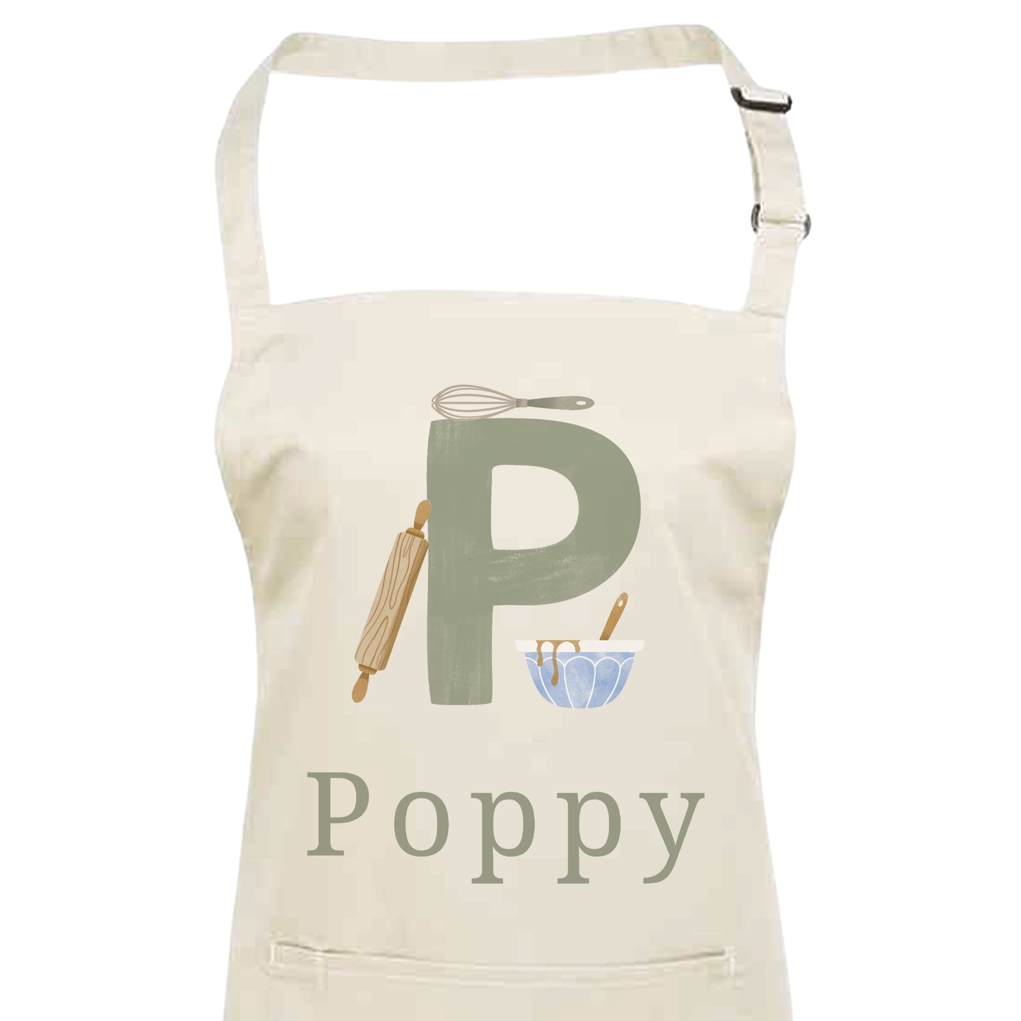 Personalised Green Initials Apron - Adults and Kids Baking and Cooking Apron Gift