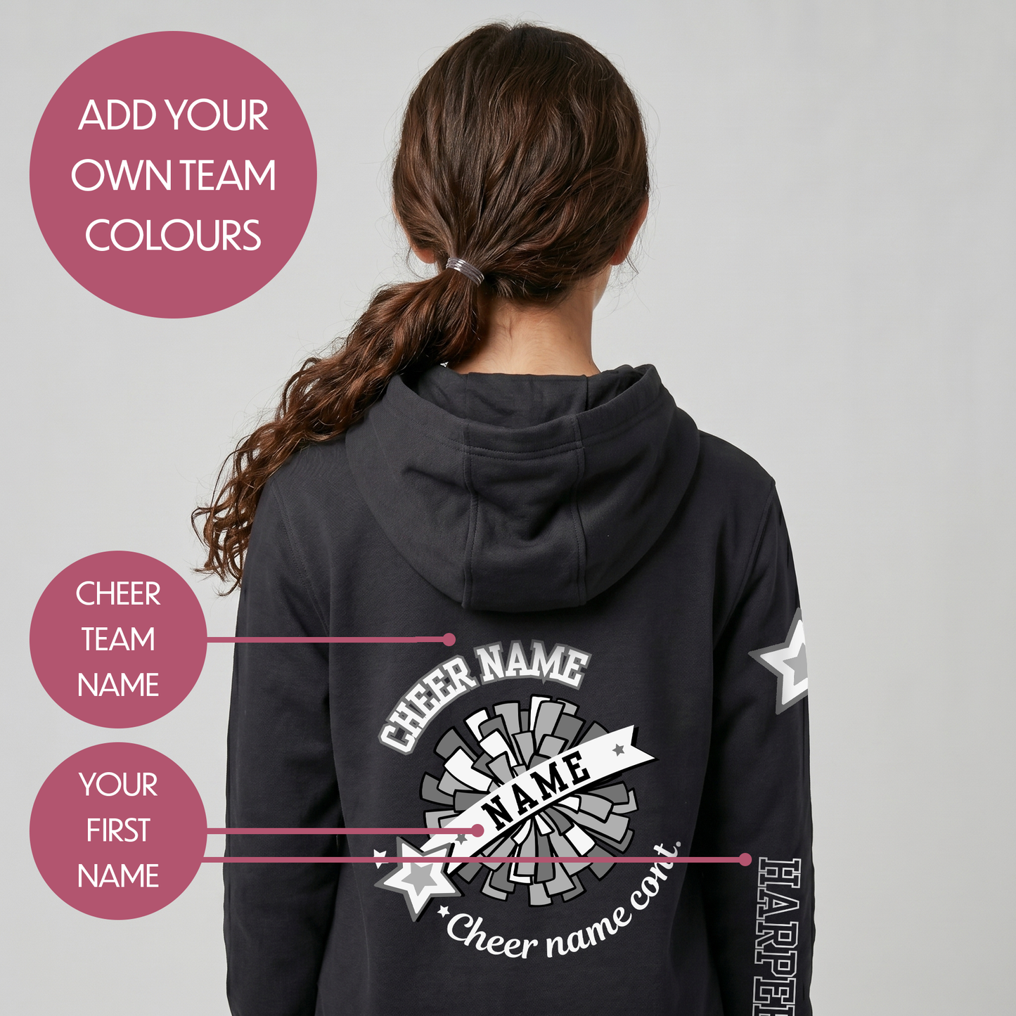 Personalised Cheerleading Hoodie - Customised Unisex Kids Cheer Pullover - Varsity Style Competition Jumper