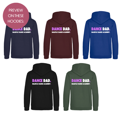 Personalised Dance Mum Dad Hoodie - Customised Unisex Adults Dancing Support Pullover - Varsity Style Competition Jumper