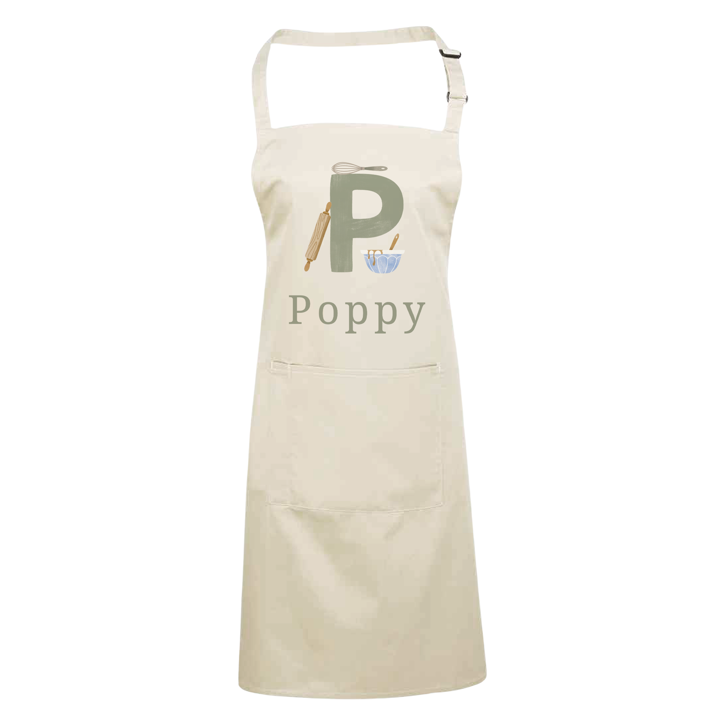 Personalised Green Initials Apron - Adults and Kids Baking and Cooking Apron Gift