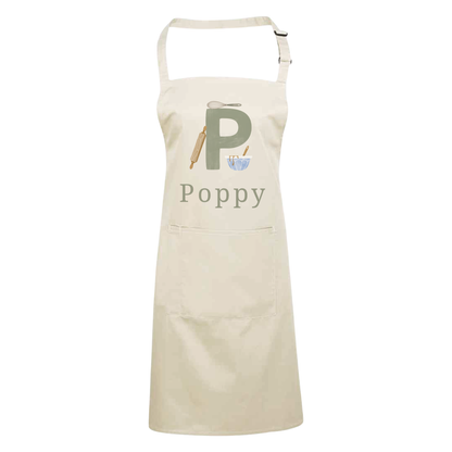 Personalised Green Initials Apron - Adults and Kids Baking and Cooking Apron Gift