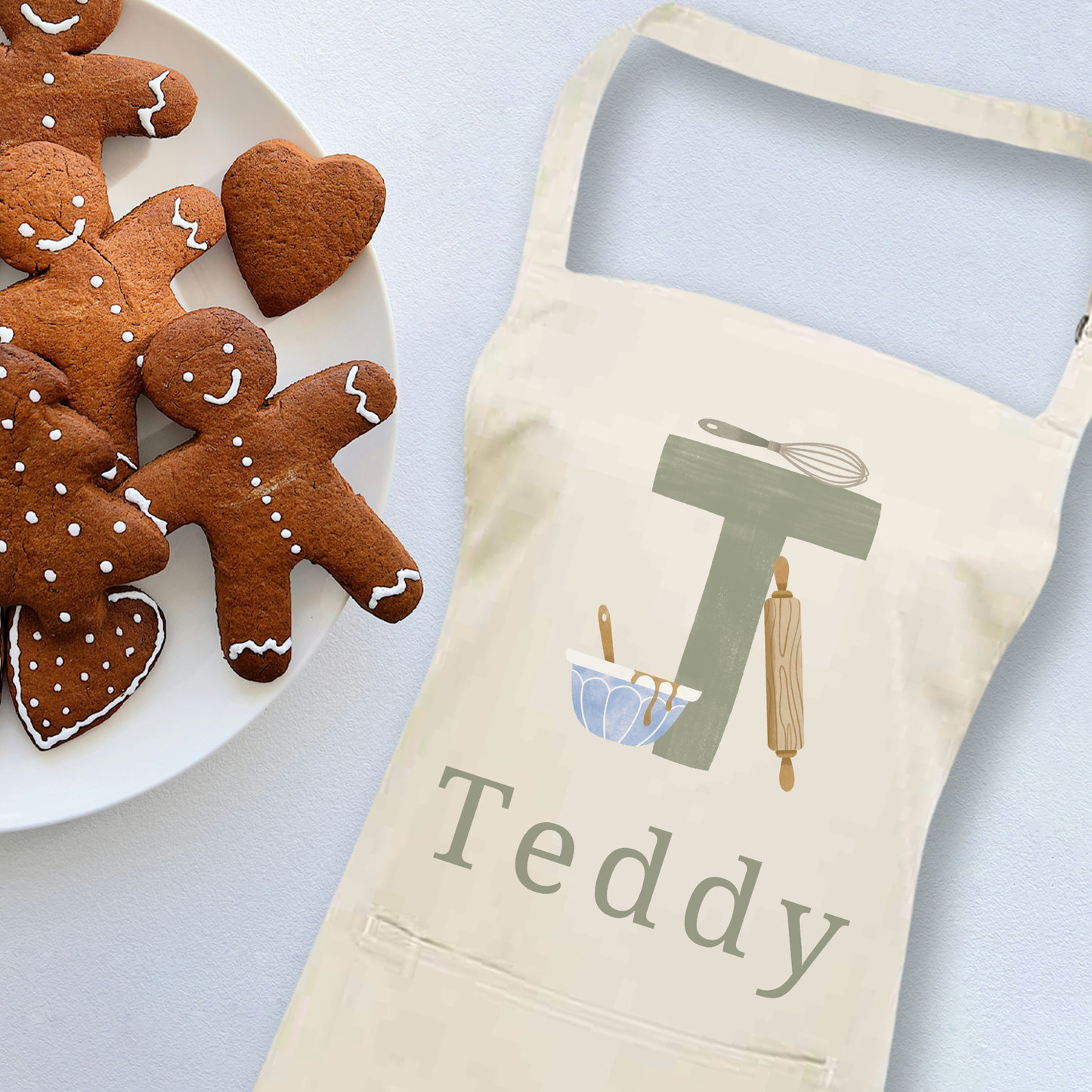 Personalised Green Initials Apron - Adults and Kids Baking and Cooking Apron Gift