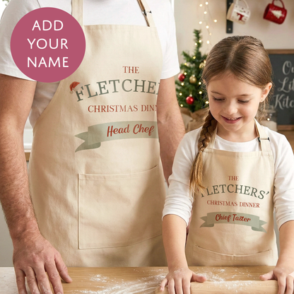 Personalised Festive Family Apron - Christmas Dinner Unisex Adults and Kids Fun Apron Gift