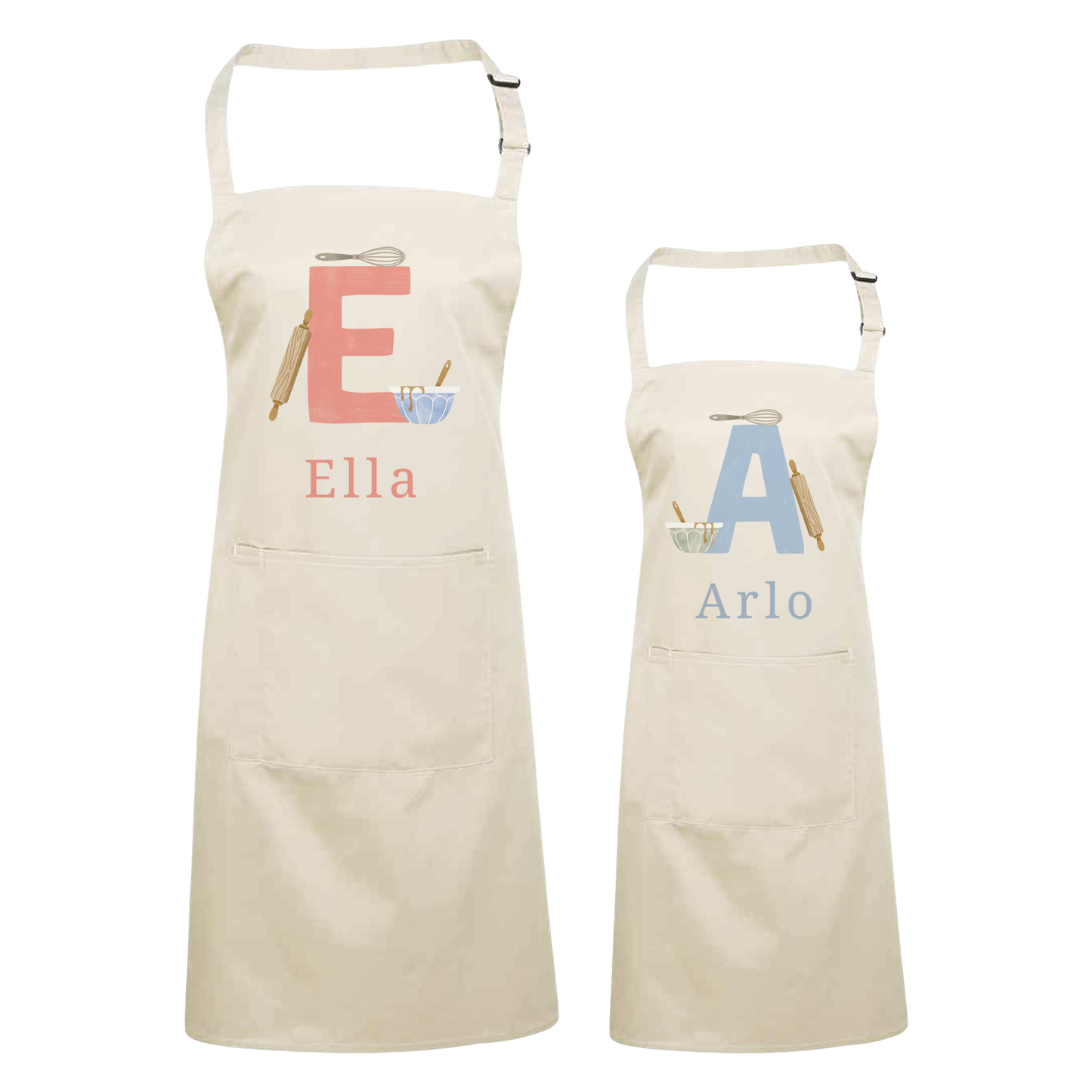 Personalised Green Initials Apron - Adults and Kids Baking and Cooking Apron Gift