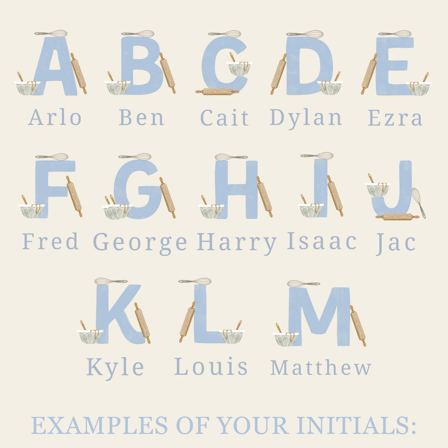 Personalised Blue Initials Apron - Adults and Kids Baking and Cooking Apron Gift