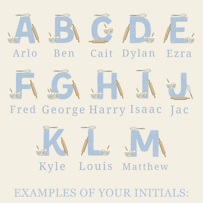 Personalised Blue Initials Apron - Adults and Kids Baking and Cooking Apron Gift