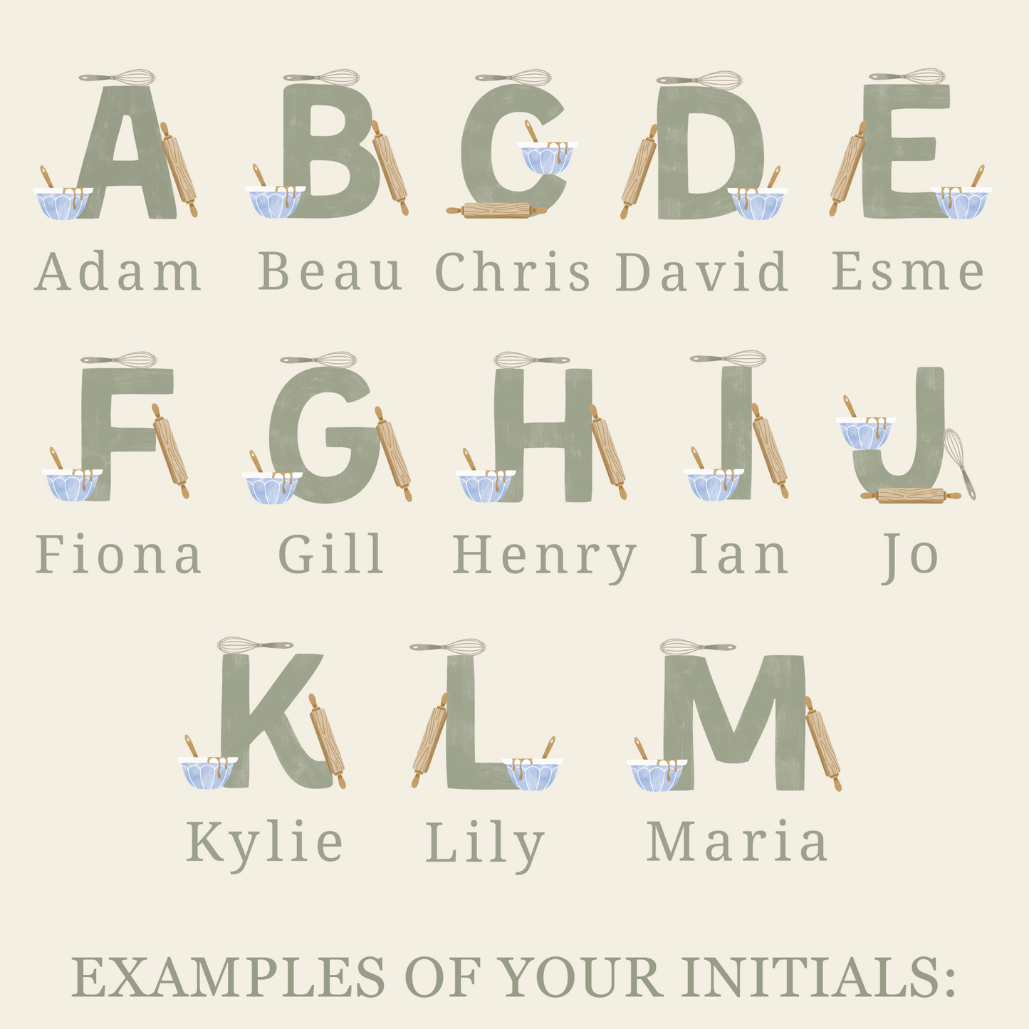 Personalised Green Initials Apron - Adults and Kids Baking and Cooking Apron Gift