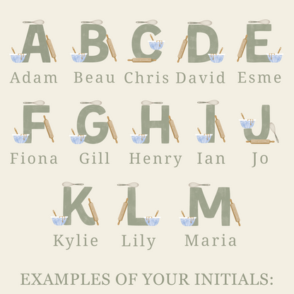 Personalised Green Initials Apron - Adults and Kids Baking and Cooking Apron Gift